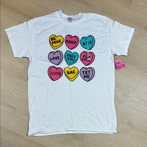 NEW Brisco Brands Colorful Valentine Conversation Hearts Tee Medium Women’s M